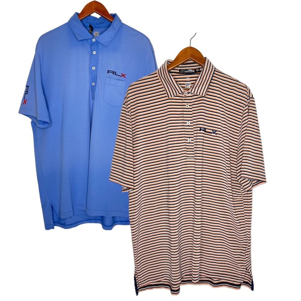 Bundle Lot of 2 RLX Mens Ralph Lauren Polo Performance Golf Shirts Striped Logo